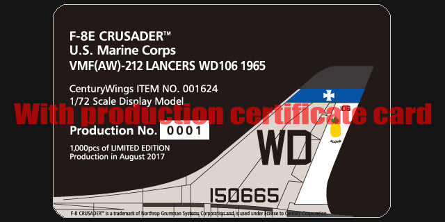 F-8E アメリカ海兵隊 第212海兵戦闘飛行隊（全天候） 「ランサーズ」 ハーラン・P・チャップマン大尉機 空母オリスカニー搭載 65年 WD106/#150665 1/72 [001624]