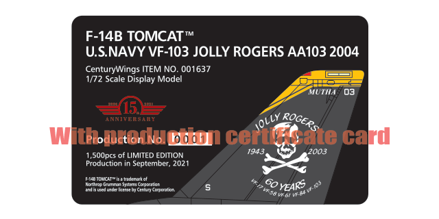 F-14B アメリカ海軍 第103戦闘飛行隊 「ジョリーロジャース」 特別塗装「ジョリーロジャース60周年」 04年 AA103 1/72 [001637]