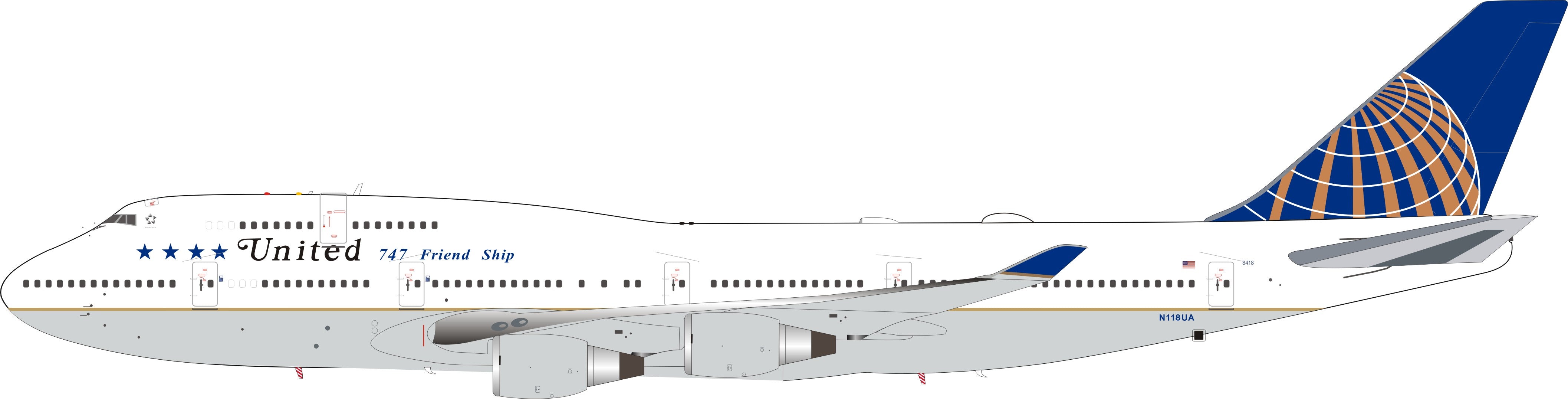 InFlight200 747-400 ユナイテッド航空 特別塗装 「747フレンドシップ