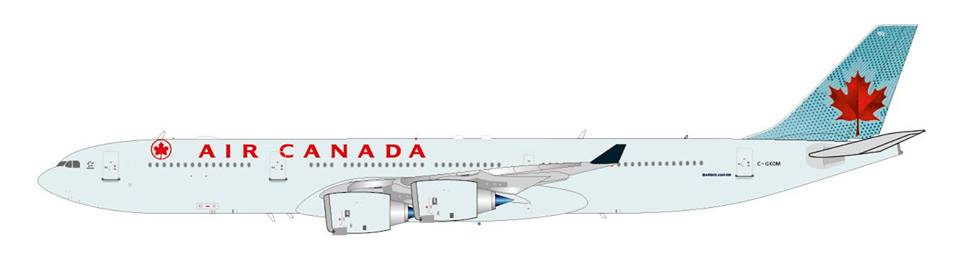エアカナダ A340-500 C-GKOM 1/200 www.JetCollector.com: Air Canada A340-500 w/stand C-GKOM 1