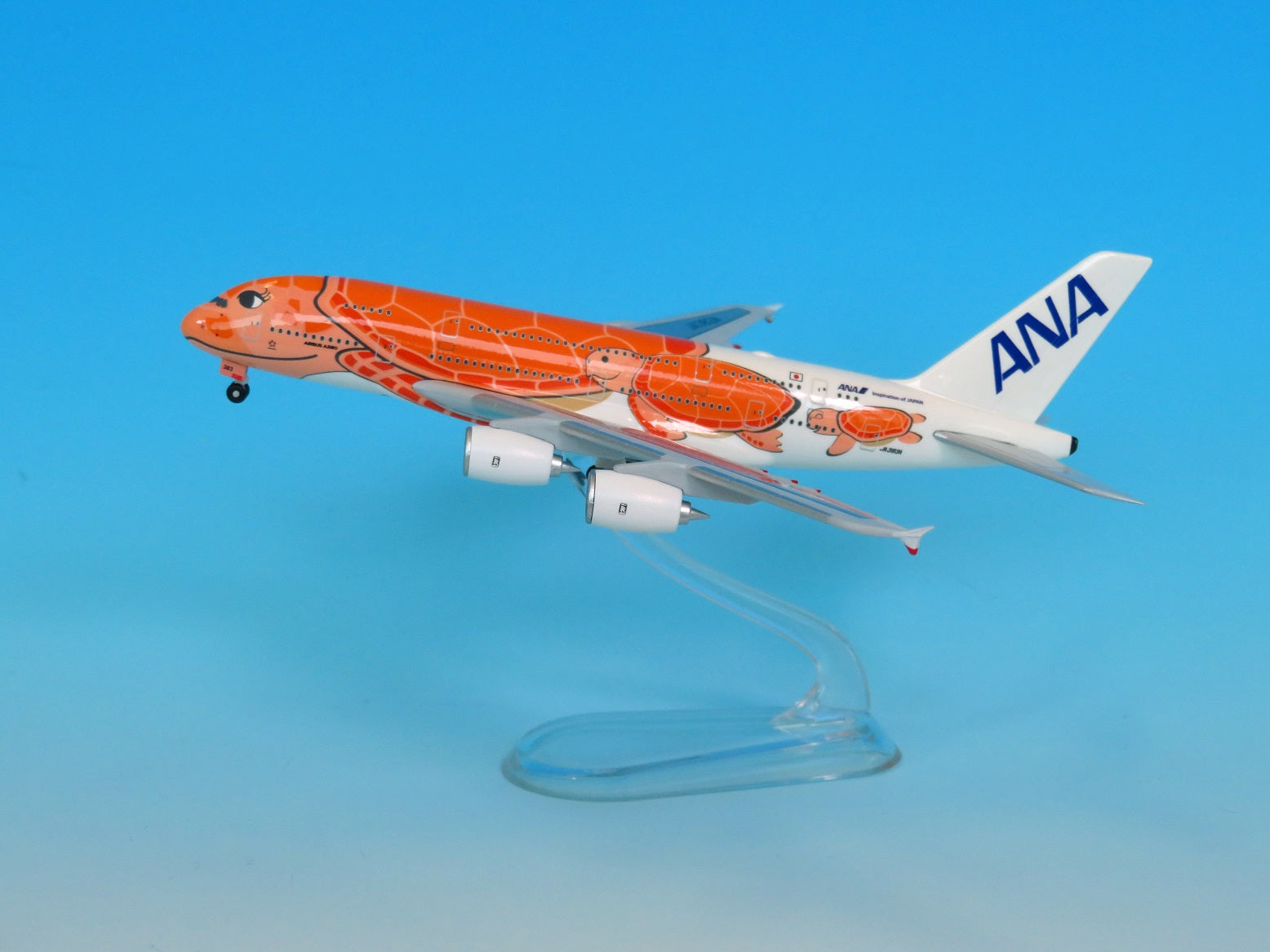 A380 ANA All Nippon Airways FLYING HONU Sunset Orange (Flying Honu/Ra) Completed product with WiFi radome and gear JA383A 1/500 [NH50093] 