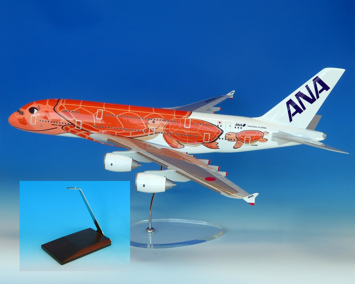 【予約商品】A380 ANA全日空  FLYING HONU  サンセットオレンジ エアバスレプリカ  ※ギアなし 木製台座プレート付  JA383A  1/100 (NH20231107) [NH00119]