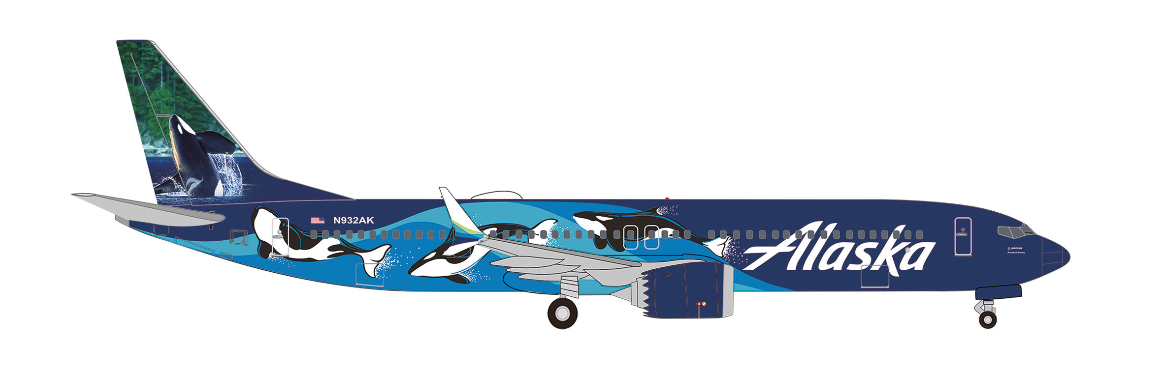 737 Max 9 Alaska Airlines Special Painting "Environmental Sustainability Goals 2025/West Coast Wonders/orcas" 2022 N932AK 1/500 [536820]