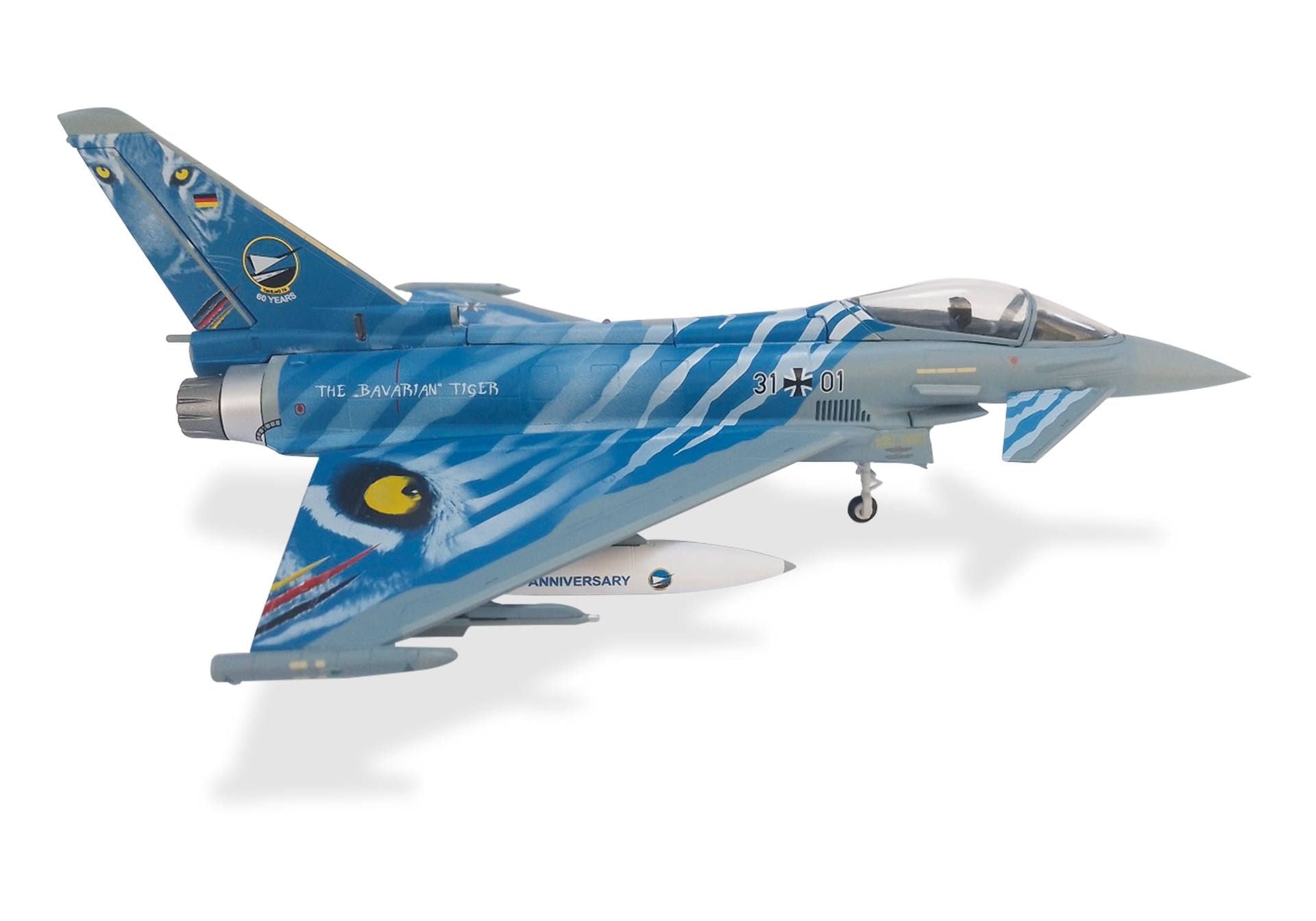 ミニカー　1/72 ユーロファイター ドイツ空軍 第74戦闘航空団 “Bavarian Tigers” 60周年記念 31+01 [HE580786] Herpa Wings 【お取り寄せ】ユーロファイター ドイツ空軍 第74