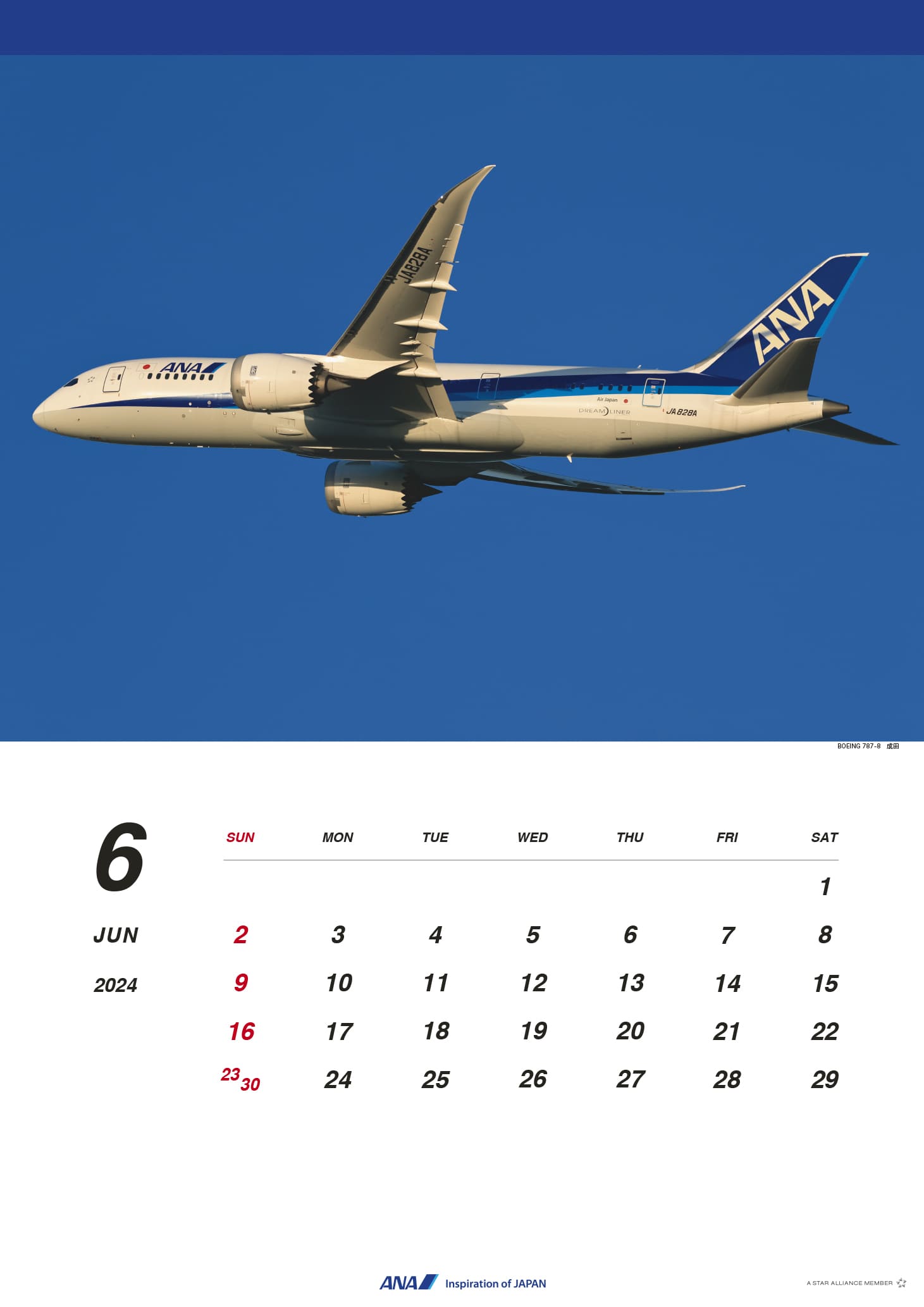 2024年度版 壁掛ANA 787カレンダー [4961506310900]