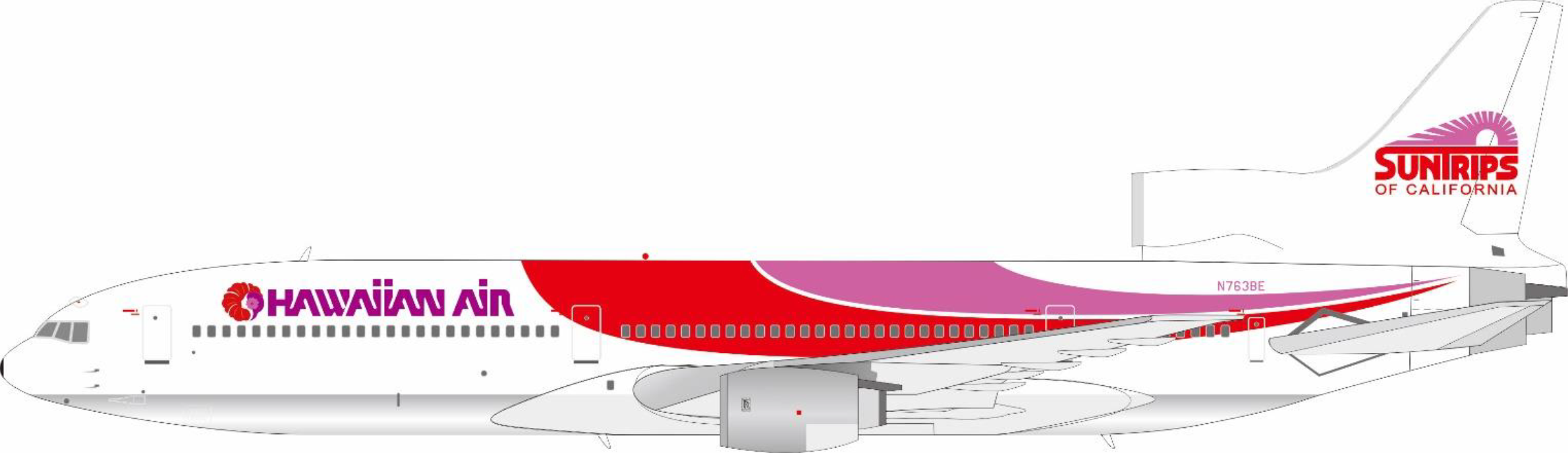 L-1011-1 (50) Hawaiian Airlines Special Paint "Sun Trips of California" circa 1985 N763BE 1/200 [B-1011-HA-763]