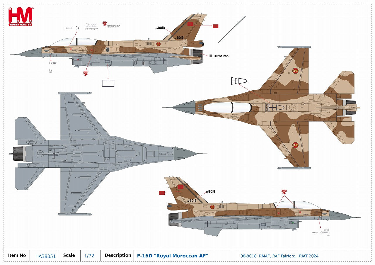 【予約商品】F-16D モロッコ王立空軍 「RIAT 2024」 フェアフォード空軍基地 08-8018 1/72 (HM20250625) [HA38051]