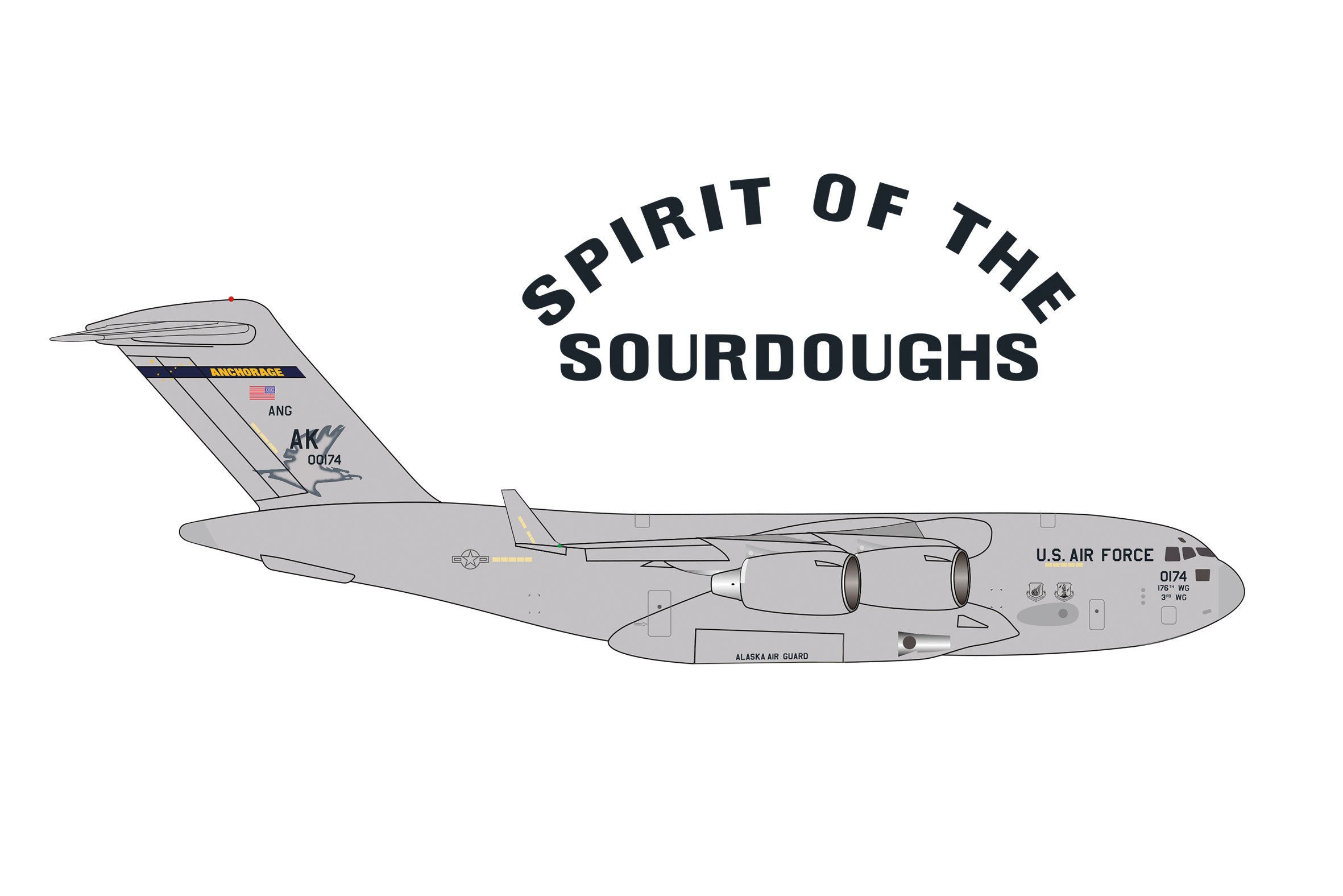 【予約商品】C-17A アメリカ空軍 第517輸送飛行隊 エルメンドルフ空軍基地 00-0174 1/500 (HE20260717)［539920］