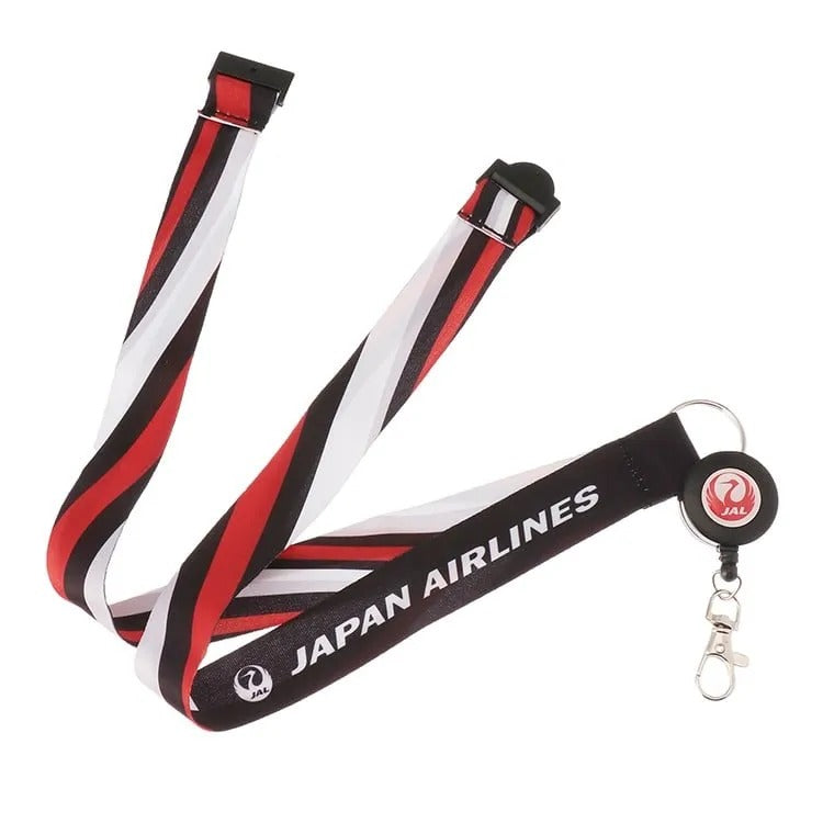 JAL original neck strap with cabin attendant scarf pattern and reel [BJB5598]