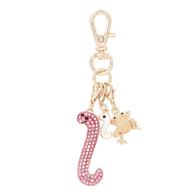 JAL Original Year of the Snake Sparkly Key Ring (with White Snake and Lucky Frog Charms) Pink [Antiere] [BJBJ1029]