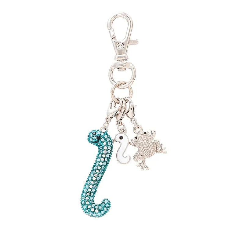 JAL Original Year of the Snake Sparkly Key Ring (with White Snake and Lucky Frog Charms) Blue [Antiere] [BJBJ1030]