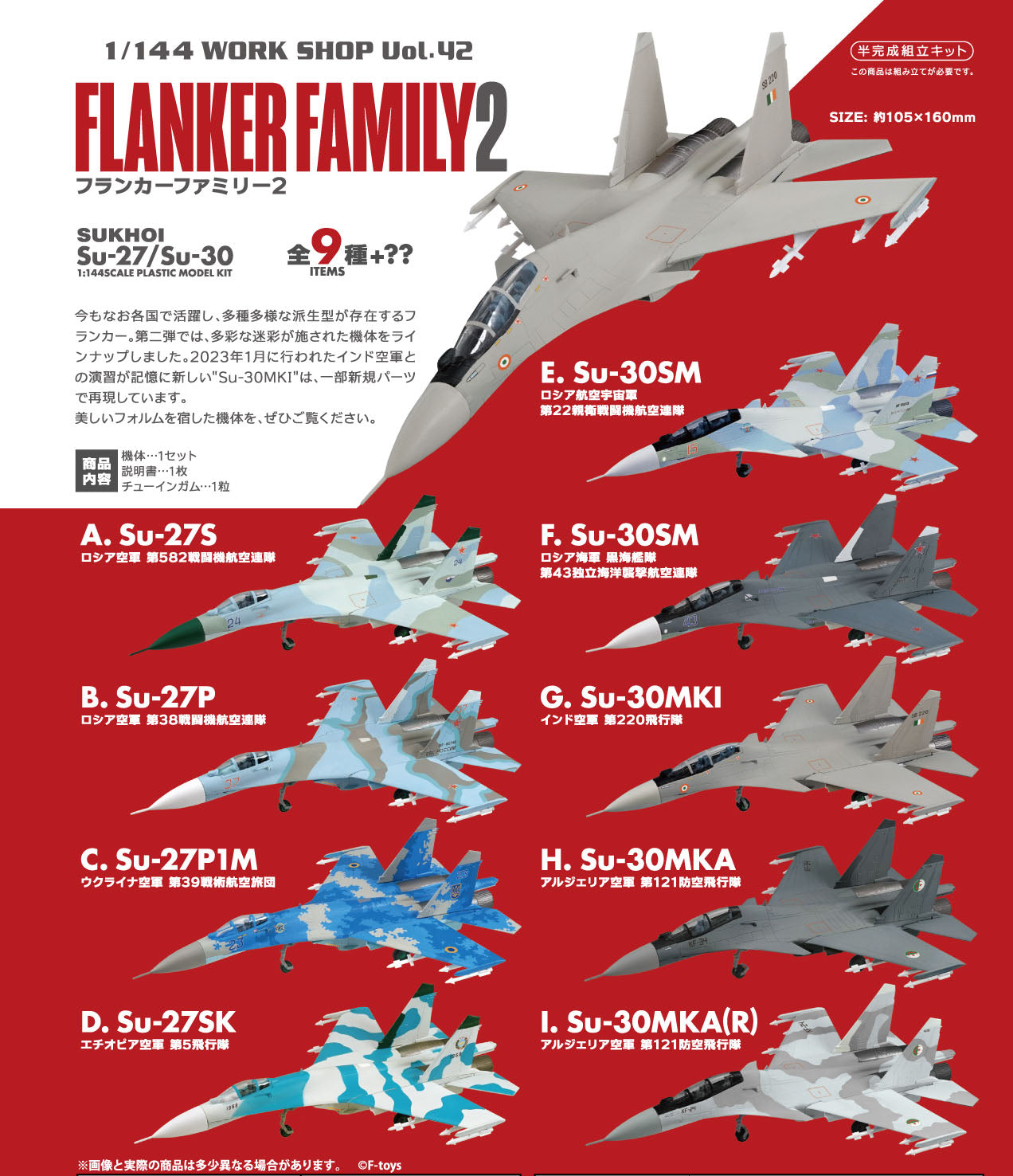 Flanker Family 2 (Su-27/Su-30, 9 types + ??) 1/144 Sold individually *Plastic [FT60789]