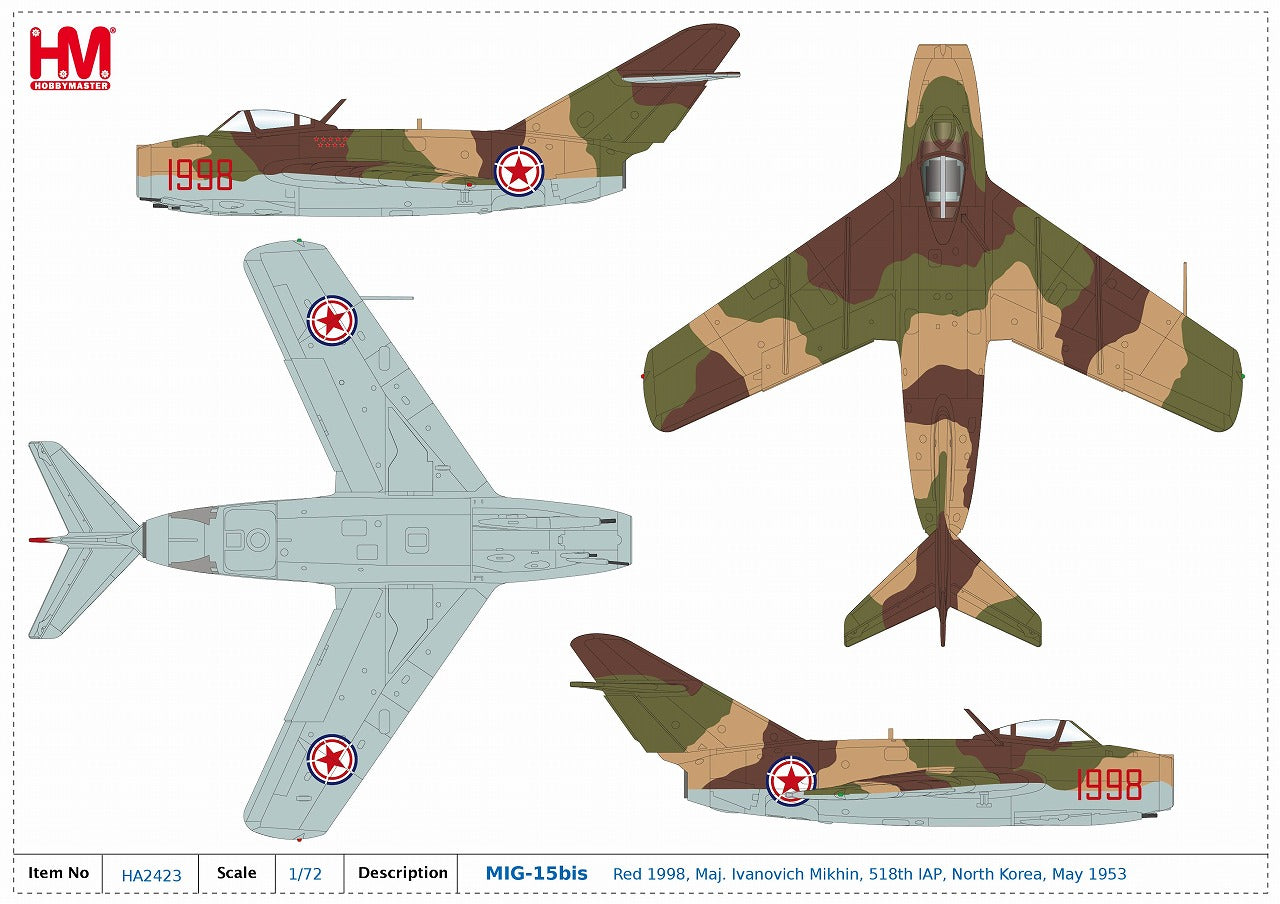 MiG-15bis Fagot Soviet Air Force Major Mikhail Mikhin's aircraft 1953 1/72 [HA2423] 