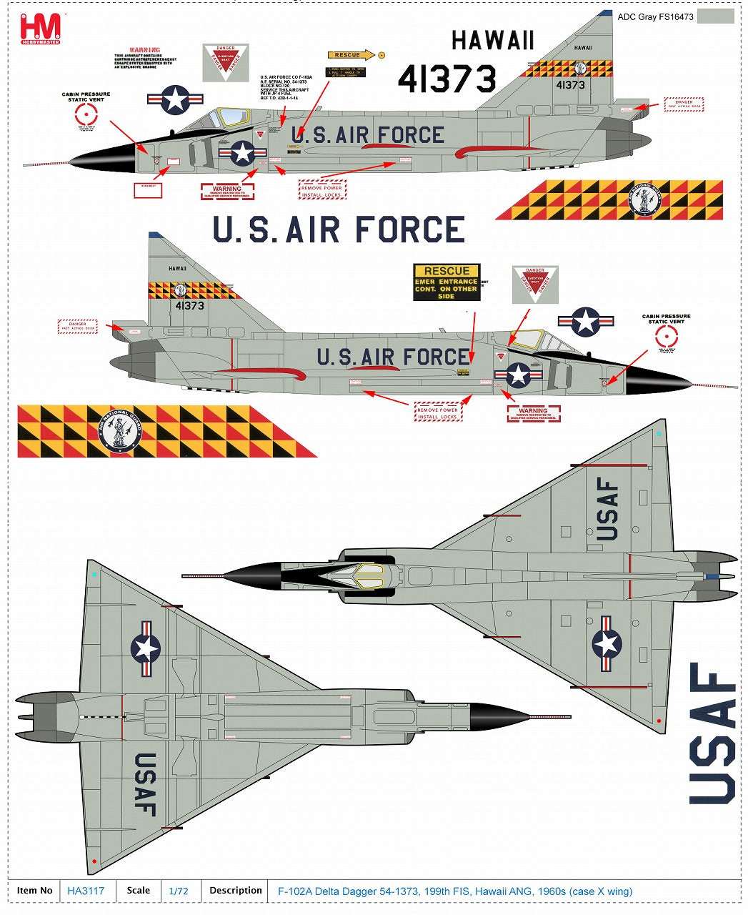 F-102A Delta Dagger Hawaii Air National Guard "Case X-Wing" 1/72 [HA3117]