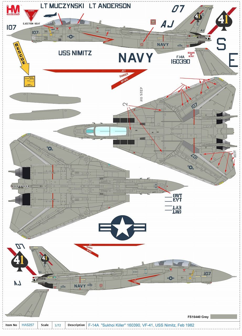 F-14A トムキャット アメリカ海軍 第41戦闘攻撃飛行隊 「スホーイ・キラー」 1982年 1/72 [HA5257]