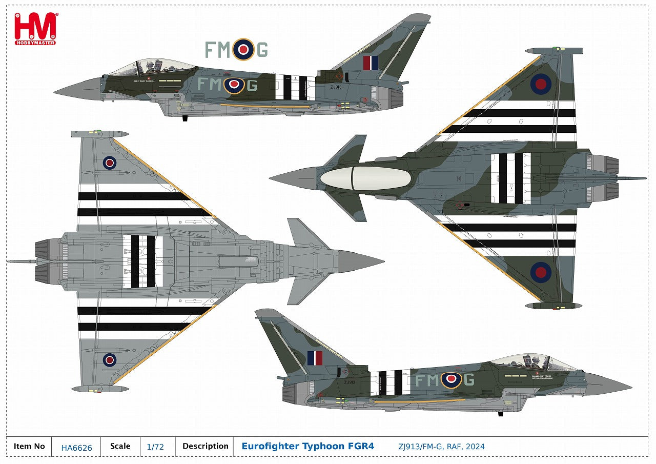 【限定品】ユーロファイター タイフーン FGR4 イギリス空軍 2024年 ※ASRAAM・AIM-120・燃料タンク付属　ZJ913/FM-G  1/72  [HA6626]