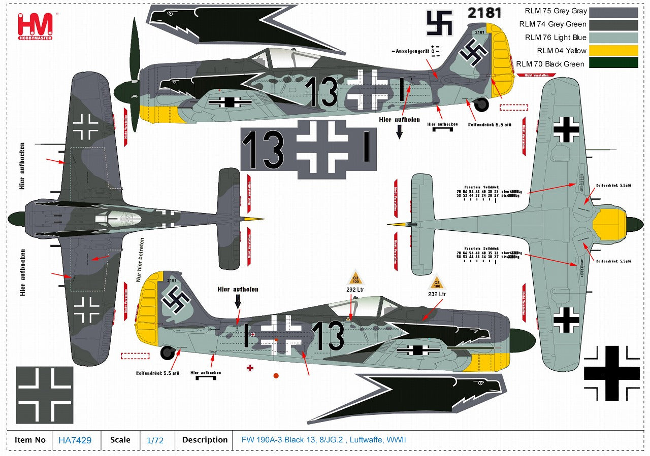 Fw190A-3 Focke-Wulf German Air Force 2nd Fighter Wing Black 13 1/48 [HA7429] 