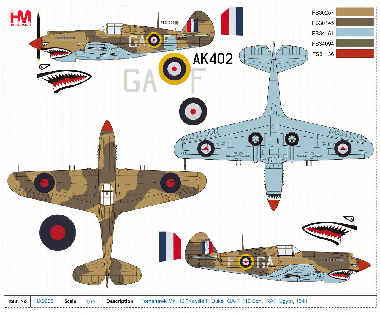 【予約商品】カーチス・ホークMk.2B イギリス空軍 「ネヴィル・デューク機」 1941年 1/48 (HM20250502) [HA9205]