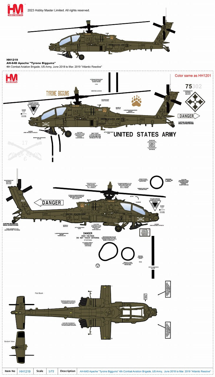 AH-64D Apache, US Army, 4th Combat Aviation Brigade, "Tyrone Bighams" 1/72 [HH1219] 