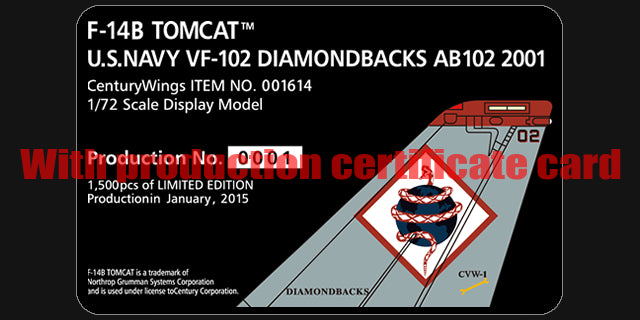 F-14B US Navy 102nd Fighter Squadron "Diamondbacks" aboard the aircraft carrier Theodore Roosevelt during Operation Enduring Freedom, 2001, AB102 1/72 [001614]