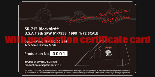 SR-71A US Air Force 9th Strategic Reconnaissance Wing, Beale Base, California (dispatched to Kadena Air Base) 1990s #61-7958 1/72 [001616]