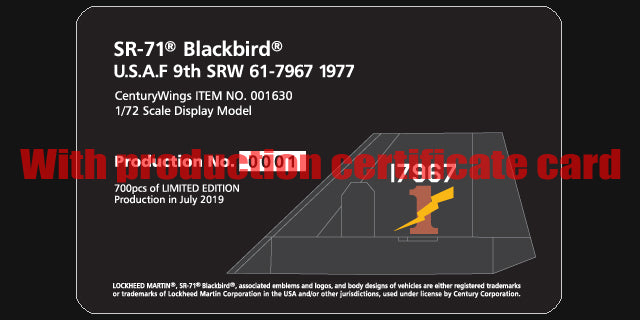 SR-71A US Air Force 9th Strategic Reconnaissance Wing, Beale Field, California (dispatched to Kadena Air Base) "Lightning Bolt" 1977 #61-7967 1/72 [001630]