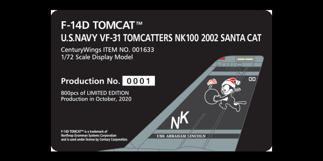 F-14D US Navy 31st Fighter Squadron "Tomcatters" Special Paint "Santa Cat" Aboard the aircraft carrier Abraham Lincoln 2002 NK100/#164601 1/72 [001633]