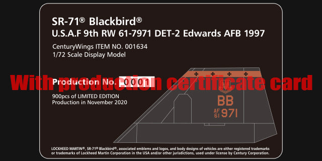 SR-71A Blackbird, US Air Force, 9th Strategic Reconnaissance Wing, Detachment 2, Edwards Air Force, California, 1997, #61-7971, 1/72 [001634]