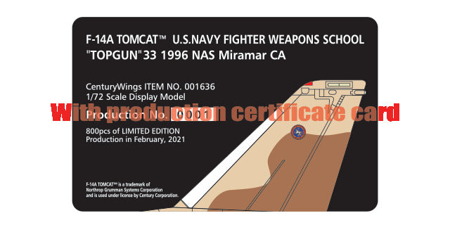 F-14A US Navy Fighter Weapons School (NFWS) "TOPGUN" Virtual enemy aircraft Brown camouflage Miramar Air Base 1996 #33 1/72 [001636]