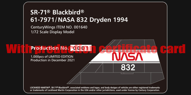 SR-71A Blackbird NASA National Aeronautics and Space Administration Dryden Flight Research Center Edwards Field 1994 #832/#61-7971 1/72 [001640]