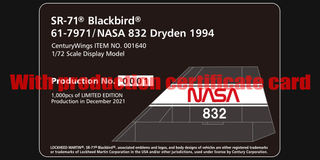 SR-71Aブラックバード NASAアメリカ航空宇宙局 ドライデン飛行研究センター エドワーズ基地 94年 #832/#61-7971 1/72 [001640]