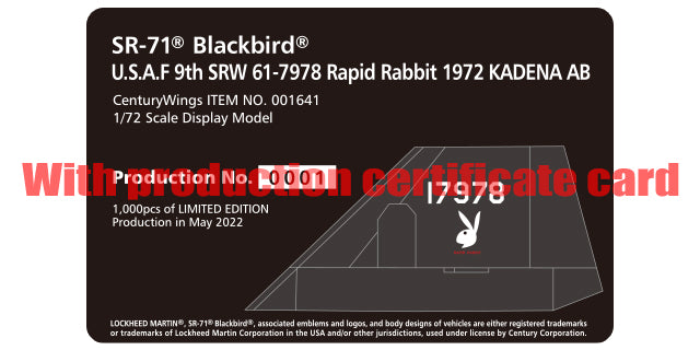 SR-71A Blackbird, US Air Force 9th Strategic Reconnaissance Wing, Beale Field, California (dispatched to Kadena Air Base), 1972, #61-7978 "Rapid Rabid" 1/72 [001641]