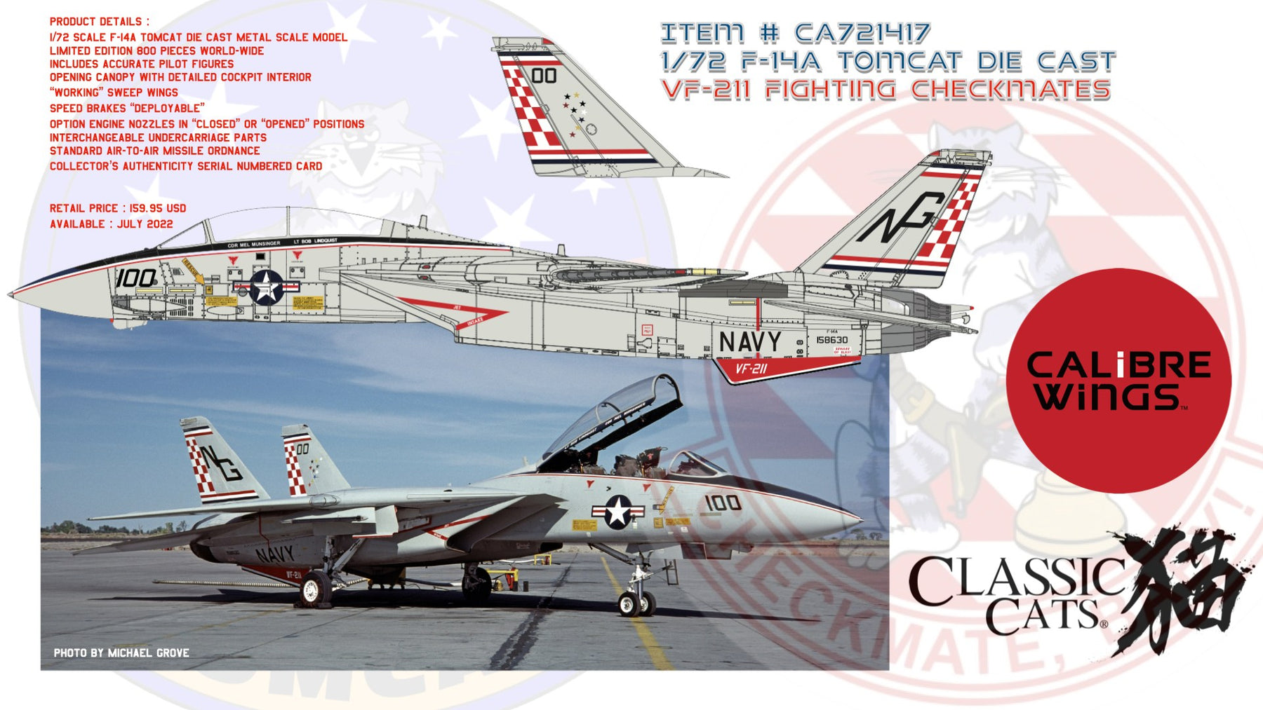 F-14A アメリカ海軍 第211戦闘飛行隊「ファイティング・チェックメイツ」 NG100/#158630 1/72 [CA721417]