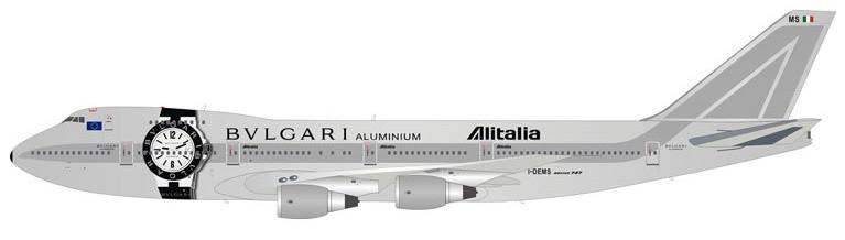 747-200 アリタリア航空 特別塗装 「BVLGARI」 98-9年 （スタンド付属） I-DEMS 1/200 ※金属製 [JFI-747-2-011]