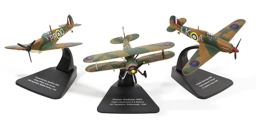 Royal Air Force Battle of Britain 75th Anniversary Set of 3 Gladiator Mk.II (247 Squadron) &amp; Hurricane Mk.I (87 Squadron) &amp; Spitfire Mk.I (609 Squadron) 40 Years 1/72 [OX72SET01A]