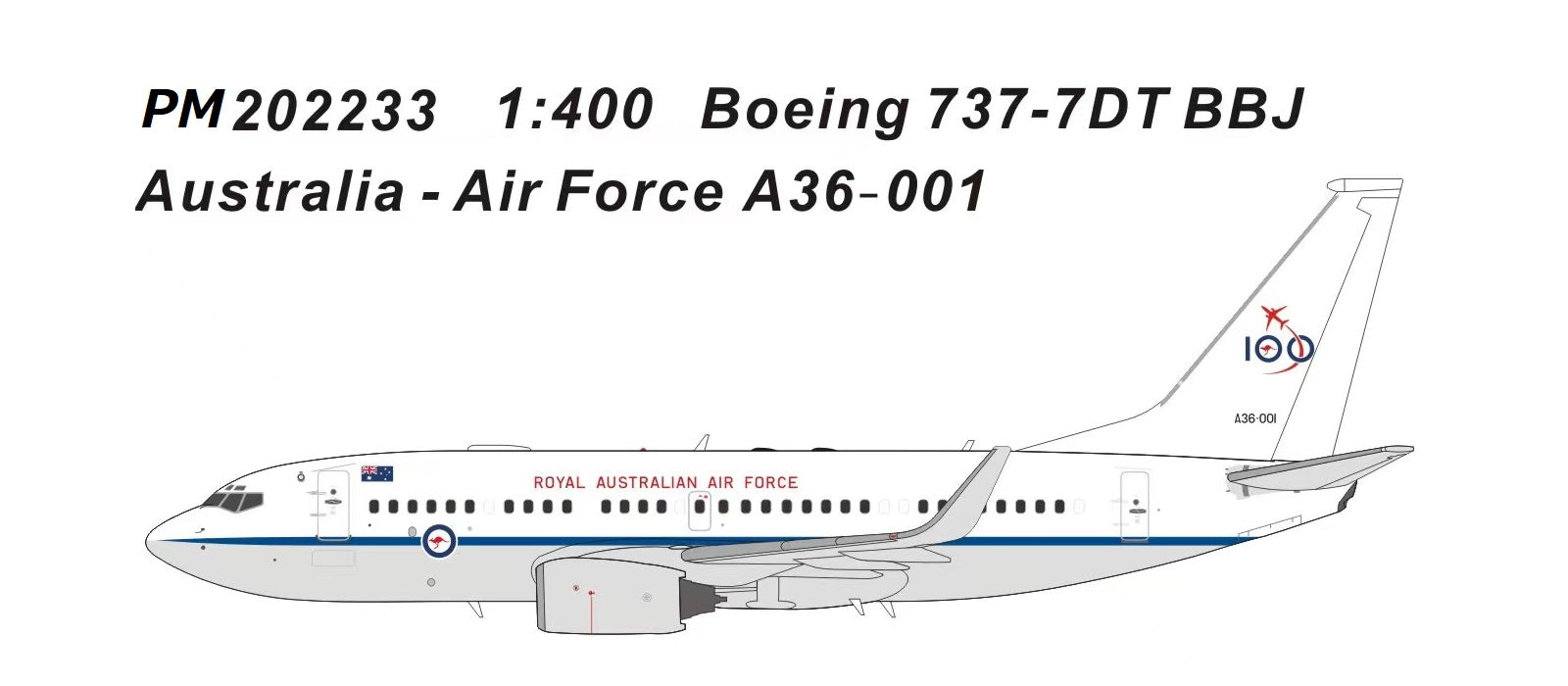 【予約商品】737BBJ（737-700w） オーストラリア空軍 第34飛行隊 要人輸送機 フェアバーン防衛施設（基地） A36-001 1/400 [PM202233]