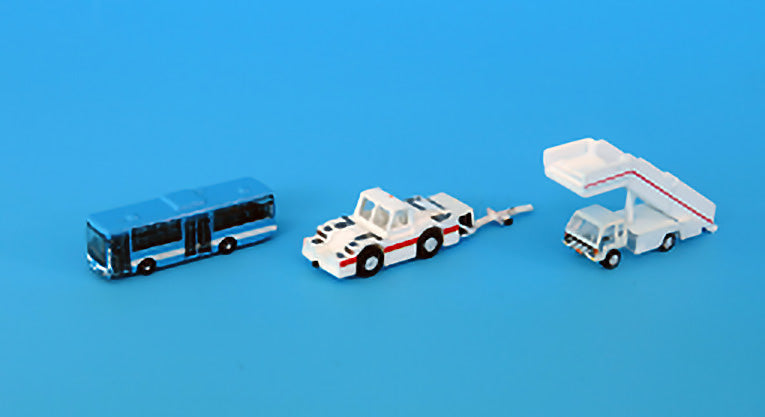 Airport diorama accessories set of blue bus, step car, towing tractor and tow bar 1/400 *Plastic [GSE40110]