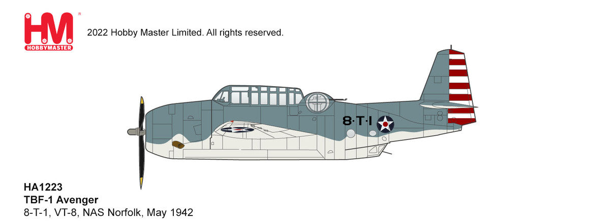 TBF-1 Avenger, US Navy, 8th Torpedo Squadron, Battle of Midway, Norfolk Naval Base, June 1942, 8-T-1, 1/72 [HA1223]