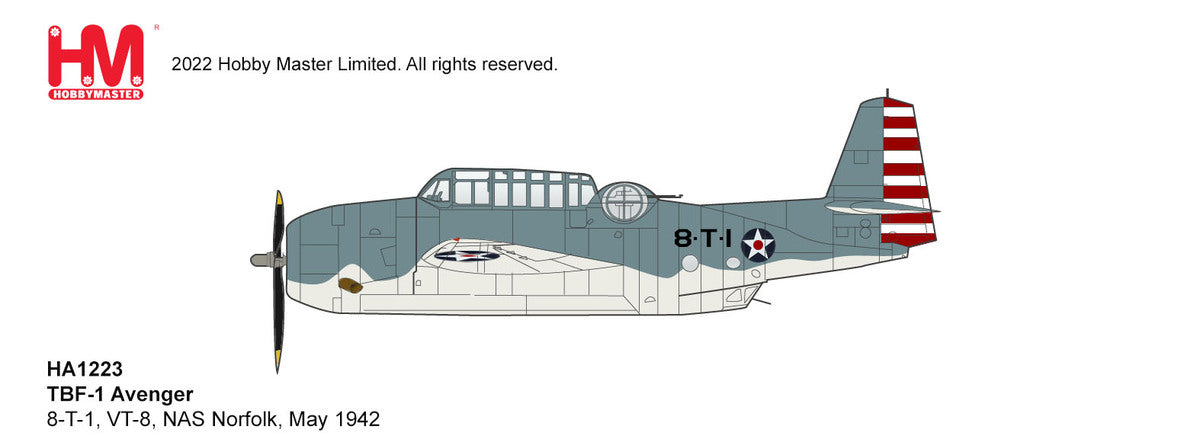 TBF-1アベンジャー アメリカ海軍 第8雷撃飛行隊 ミッドウェー海戦時 ノーフォーク基地 1942年6月 8-T-1 1/72 [HA1223]