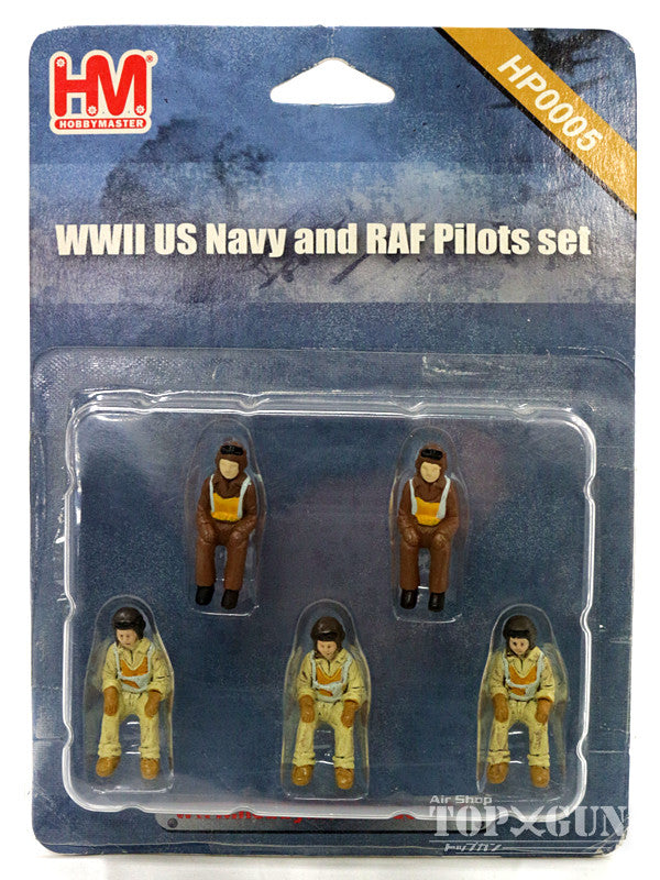 World War II Military Aircraft Pilot Figures Set of 5 (3 US Navy, 2 Royal Air Force) 1/48 [HP0005]