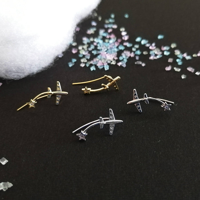 Airplane earrings (shooting star) gold [KUMARIAIR018-Gold]