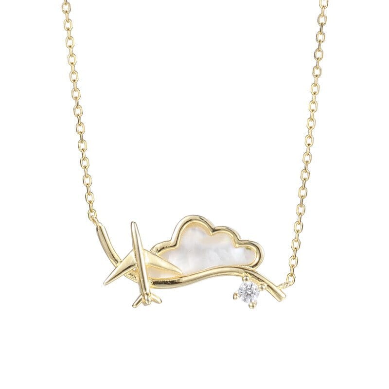 Airplane necklace (shell cloud) Yellow gold [KUMARIAIR035]